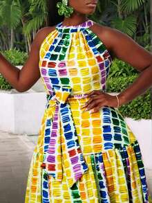 新款欧美风度假印花扎染无袖裹身裙 - 彩色 - 查看 4