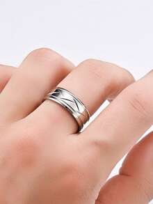 1 pieza Anillo de acero inoxidable con diseño de corte a la moda, duradero y de diseño unisex - ranuras geométricas - Ver 3
