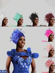 Élégante pièce pour cheveux rétro en fleurs, maille, plumes et organza, chapeau de décoration polyester unicolore adapté pour tous les jours, décontracté, soirée, mariage, vacances, printemps/été/automne/hiver