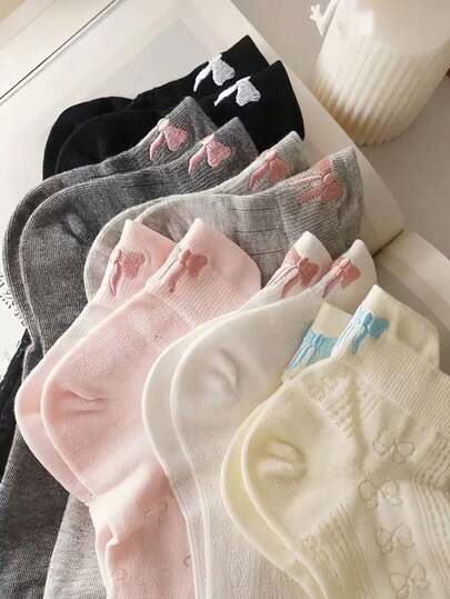 3 أزواج جوارب شفافة عشوائية مع فيونكة ، جوارب غير مرئية وقابلة للتنفس، مناسبة للربيع والصيف