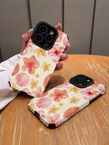1pc Fresh Pink Flower Pattern Soft Padded Shock-Proof Phone Case Compatible With Apple & 15/15PLUS/15PRO/15PROMAX Waterproof Anti-Fall Scratch Resistant - Multicolor - View 3