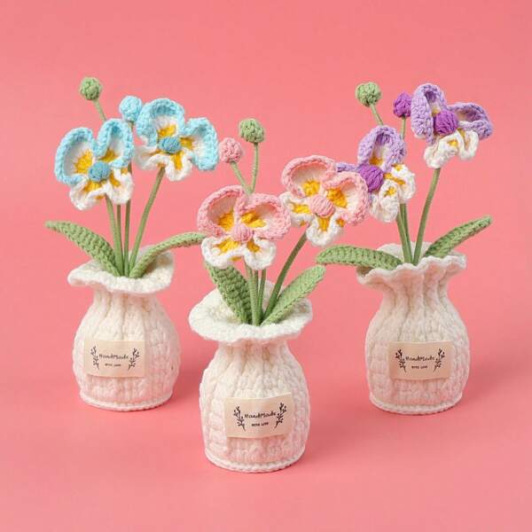 1pc Handmade Crochet Orchid Flower, Artificial Potted Plant, Everlasting Floral Home Decor, Ins Style Desktop Green Plant, Flea Market Display, Mother's Day Gift, Creative Handicraft, Nordic Style Floral Decor
