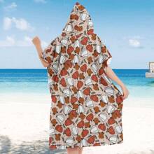 1pc Digital Printed Pattern Ultra-Fine Fiber Hooded Bath Towel, Suitable For Bathing, Swimming Pool, Travel Items, Festival Gifts