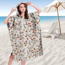 1pc Digital Printed Pattern Ultra-Fine Fiber Hooded Bath Towel, Suitable For Bathing, Swimming Pool, Travel Items, Festival Gifts