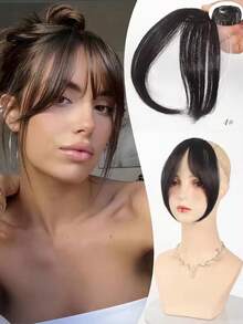 8 英寸合成假发，带中侧刘海、无缝法式斜刘海