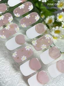 Bandes d'ongles en gel semi-durcis (marguerite rose) - 20 pièces d'autocollants pour ongles en gel french. Wraps en gel pour ongles. Nécessite des rayons UV, qualité salon et facilité d'utilisation