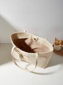 2-Piece Set: Fashionable Straw Tote Bag & Shoulder Bag - Beige - View 5