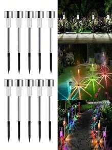 10 pezzi Luci a picchetto solari a LED, luci decorative da esterno alimentate a energia solare in acciaio inossidabile per giardino, prato, vialetto, terrazza, vialetto, giardino, decorazione per feste