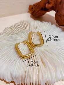 Minimalist Rectangular Hoop Earrings For Women Gold Tone Smooth Square U Shaped Ear Rings Thick High Polish Geometric Chunky Statement Daily Commute Jewelry Gift - Gold U-shaped Earrings - View 6