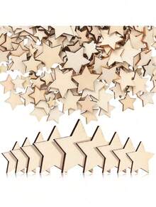 100pcs Wooden Star Shaped Hollow-Out Blanks For Wedding Diy Crafts, Assorted Sizes - Multicolor - View 4