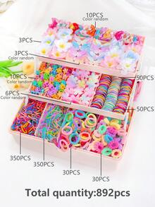 Bộ 892 phụ kiện tóc dễ thương nhiều màu sắc dành cho bé gái - Kẹp tóc, Dây buộc tóc, Kẹp tóc cánh bướm, Dây buộc tóc, Đồ trang trí tóc, Kẹp tóc cho học sinh tiểu học - Nhiều màu - Xem 3