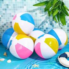 6pcs Colorful Inflatable Beach Balls - PVC Pool Party Supplies For Summer Entertainment, Macaron Color With White Panel, Great For Birthday, Wedding And Beach Decoration, Summer Event Accessories | Festive Ambience | Inflatable Fun, Beach Accessories - Multicolor - View 1