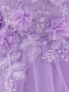 Baby Girls' Bowknot Floral Mesh Cute Birthday Princess Dress For Party Flower Girl, Fabric & Floral Pattern Randomly Cut, Headband Not Included - Mauve Purple - View 6
