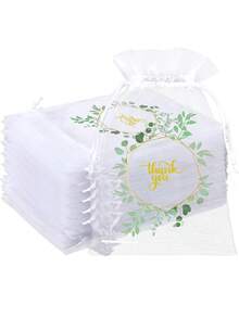 12 件/套感谢袋透明欧根纱袋，4x6 英寸花卉设计小号感谢礼品袋，散装珠宝礼品袋，带抽绳网眼婚礼派对礼品袋，适用于婚礼婴儿洗礼 - 彩色 - 查看 1