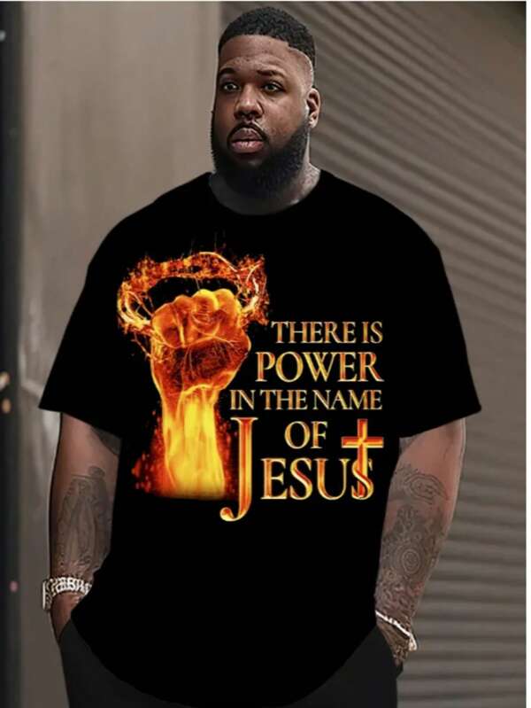 Men's Jesus Christ Graphic Printed T-Shirt, Fashion Faith Christian Jesus Street Style Oversize Tee, Gift