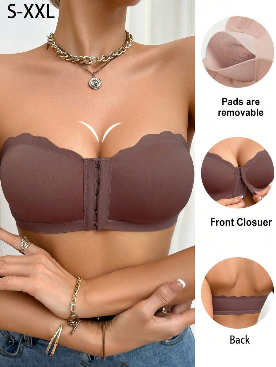 Women's Wireless Front Closure Or Removable Padded Cup Comfortable Bra - Brown - View 1