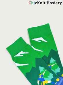 1 Pair Unisex Fashionable Outdoor Sport Mid-Calf Socks, Comfortable Breathable Soccer Player Pattern, Versatile &