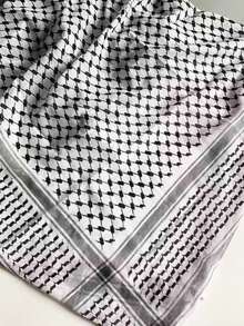 1pc Large Arabic Military Tactical Desert Shemagh Keffiyeh Scarf, Black And White, Handmade Double-Knotted Fringe - Multicolor - View 4