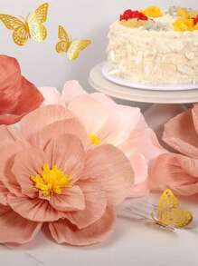 24pcs/12pcs Crinkle Paper Butterfly Decorations, DIY Wedding Home Decor, Beige And Lotus Pink Paper Flowers Party Background Set, Suitable For Birthday Party, Wedding Decor, Proposal Party, Wall, Arch, Valentine's Day, Mother's Day, Romantic Ambiance