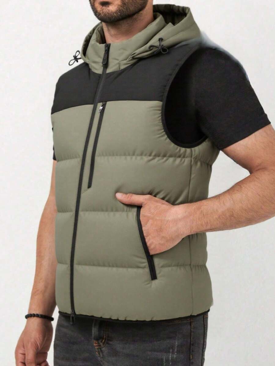 全新冬季男士无袖夹克户外运动徒步加厚连帽加厚可拆卸背心，适合年轻人