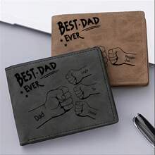 Fist-Shaped Personalized Wallet With Engraved Family Names | Customized Fist Style Names For Dad/Mom/Kids | Creative Gift For Father's Day, Mother's Day For Men Wallet Mini Wallet Purse Wallet Men Wallet Leather Small Wallet - Multicolor - View 2