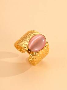 1 pieza Anillo de acero inoxidable con flor dorada y forma de corazón con gema falsa, apto para uso diario para mujeres