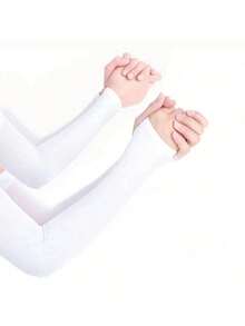 Solid Color Ice Silk Arm Sleeves, Summer Cooling Sun Protection For Outdoor Activities Like Running, Fishing And Halloween - trắng - Xem 4