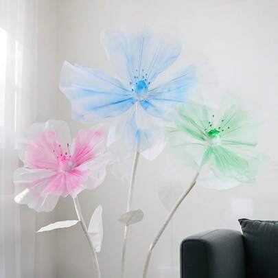 1 pieza 50cm Flor gigante de seda de gasa artificial de peonía amapola, decoración manual para boda, hogar, escenario y fotografía