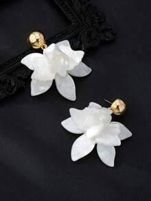 1 对时尚花卉设计夸张花瓣吊坠耳环，高端女士日常珠宝