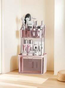 Fashion Crown Style Dresser Organizer Set - Transparent Makeup And Jewelry Storage Cabinet, Easy Pull Design, Can Store Light Beige Skincare, Brushes, Eyeshadows, Lotions, Lipsticks And Nail Polish,For Holiday Beach, Bathroom Collection, Bedroom Collection, Large Capacity