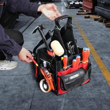 HAUTMEC Electrician Tool Bag With Parts Tray HeavyDuty 37Pocket Open Top Tool Tote Reinforced Base WaterResistant Adjustable Shoulder Strap HT0174 - ‎black&Red - View 6