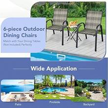 6PCS Garden Rattan Chairs Stackable PE Wicker Patio Bistro Dining Chairs With Armrests Outdoor Steel Frame High Back Deck Chair For Lawn Backyard And Poolside - MixGrey - View 7