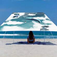 1 件海洋生物设计遮阳篷,轻松打造舒适休闲区,卡通海洋风格,100% 涤纶,矩形,防水,防紫外线,适用于户外花园、露台、海滩、夏季,附赠尼龙绳 - 彩色 - 查看 3