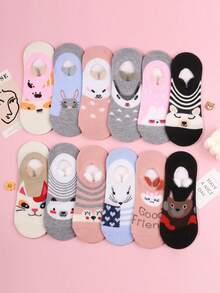 Pantis Invisibles Para Mujeres Con Pequeñas Orejas Y Diseño De Dibujos Animados, Calcetines Adorables Para Chicas - Multicolor - Ver 3