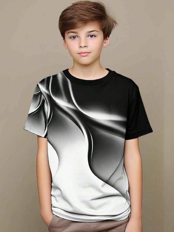 Casual Fashionable Tie Dye Tie-Dye T-Shirt, Cartoon Cool Round Neck Short Sleeve, Children's Clothing Ages 8-15 Years, All Season Outdoor Hot Seller