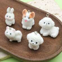 2/5 件可爱树脂柯基犬泰迪兔雕像饰物，带毛绒树脂 3D 动物吊坠，适用于 DIY 钥匙扣手链项链耳环珠宝制作工艺品配件 - 白色 - 查看 9