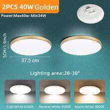 CANMEIJIA LED 可调节天花板灯具，面板浴室灯，亮色房间照明，纯白色家居装饰照明，220V，方形/圆形，30W/40W/50W/60W，适用于卧室、客厅、书房、壁橱、厨房、走廊、单人间、仓库、办公室、工作室、商店（根据使用需求选择尺寸） - LED吸頂燈多色變光(3000k-6500k) - 查看 20