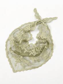 1 件花卉蕾丝边婚礼面纱真丝围巾头巾 - 多色 - 查看 15