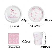 10/20/50/100pcs,Black Bow Plates And Napkins Cups Tableware Sets For Coquette Birthday Decorations, Black Birthday Party Supplies Bow Birthday Decorations - Pink - View 7