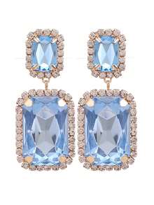 ACEHLN Copper Alloy Claw Shape Welded, Rhinestone Rectangle Pendant Earrings