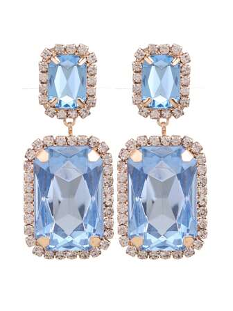 ACEHLN Copper Alloy Claw Shape Welded, Rhinestone Rectangle Pendant Earrings