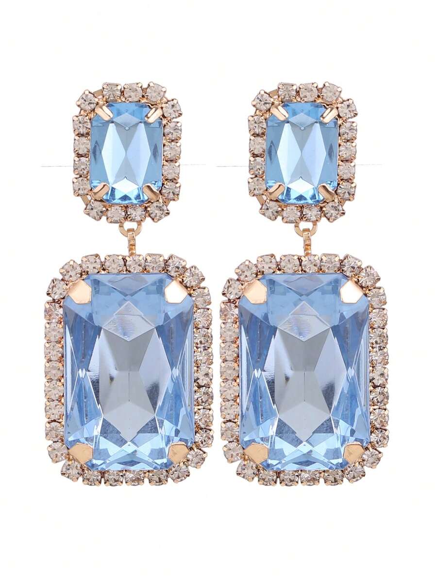 ACEHLN Copper Alloy Claw Shape Welded, Rhinestone Rectangle Pendant Earrings