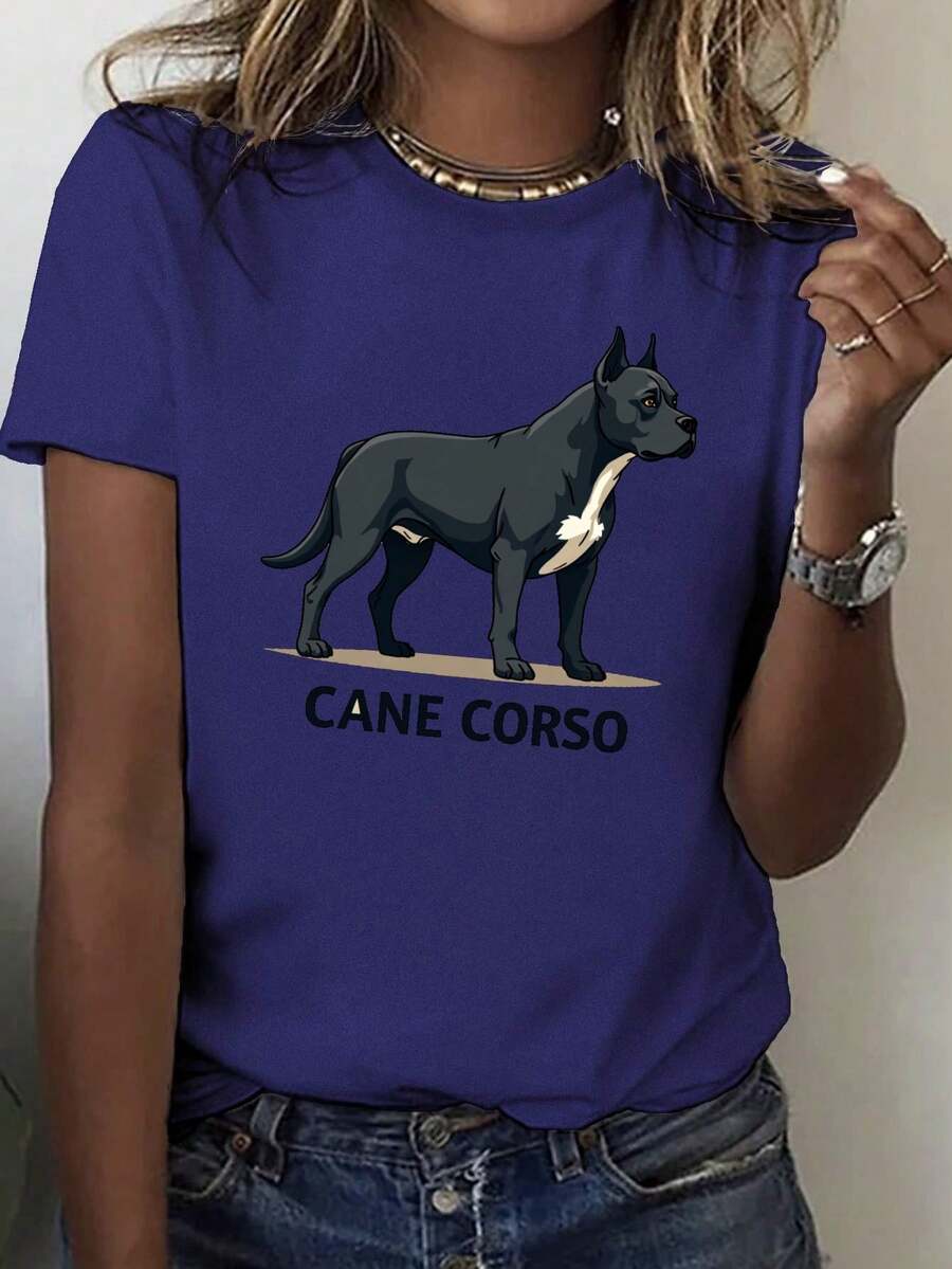 Camiseta de moda para mujer de algodón puro con estampado de CANE CORSO, de complexión musculosa - Azul - Ver 1
