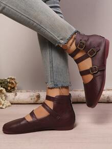 Nuevos zapatos blandos tipo pudín de nicho, zapatos planos con puntera redonda estilo Mary Jane de color negro, mocasines casuales retro dulces y cómodos con correa para mamás