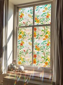 1 卷彩色花卉玻璃窗隐私膜，3D 彩虹静电贴防紫外线和隔热彩虹窗膜，适用于家庭、浴室、前门、防晒和装饰（17.53 * 118 英寸）