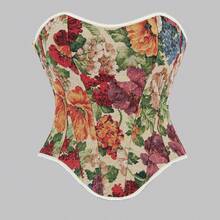 1 件莫奈花园花卉紧身胸衣上衣，复古提花复古塑身衣上衣，紧身胸衣短款上衣，适合正式场合，适合搭配 - 彩色 - 查看 12