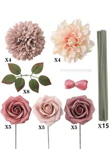 Artificial Flowers Combo Box Set Gradient Color Flower Leaf With Stems For DIY Wedding Bouquets Centerpieces Baby Shower Party Home Decor (Blue & White)