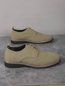 Men's Casual Matte Leather Brogue Round Toe Lace-Up Low Heel Flats, Lightweight, Suitable For Youth, Students And Daily Wear All Season