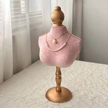1pc Blue Velvet Material Jewelry Display Holder With Gold Base, Tabletop Jewelry Organizer Rack Summer Necessity For Women Storage Organizer Gift Travel Back To School