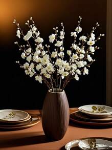 1pc/5pcs Artificial Flowers Silk Plum Blossom Bouquet, Room Decoration Bouquet, Fake Plants, For Table Centerpiece, For Wedding Vase, For Home Restaurant Bedroom Decoration, Festival Birthday Party Accessories, Outdoor Garden Decoration Autumn Decoration